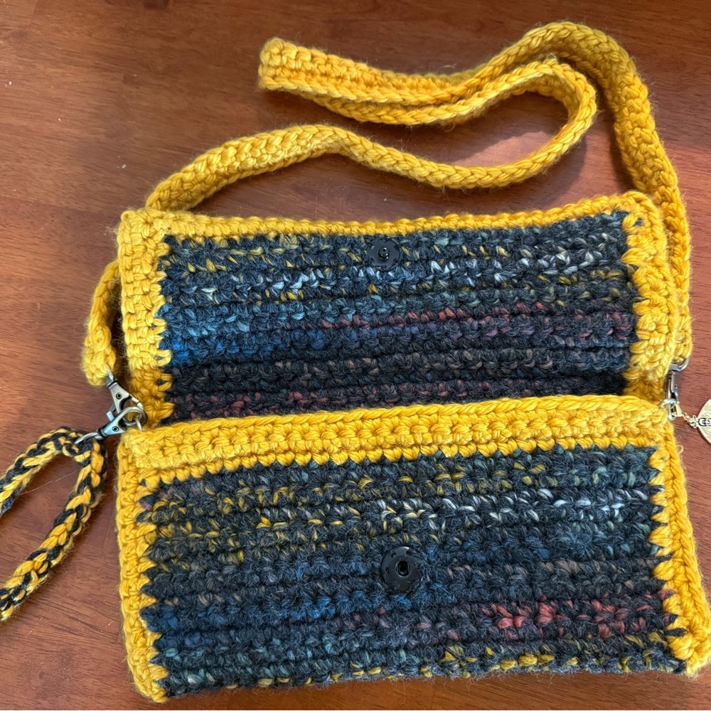 Luna Papillon Handmade Yellow & Black Crochet Crossbody/Clutch Bag with 2 Straps